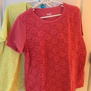 2 lace t-shirts one pink one yellow